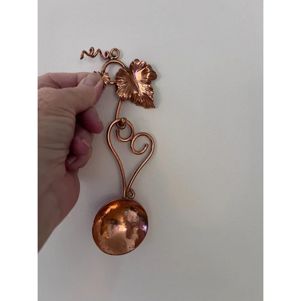 Vintage Rex Morton Hammered Copper Measuring Spoon With Hanger Grape Vine Heart
